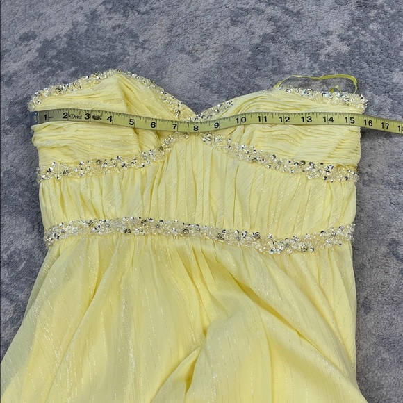 NWT Mac Duggal 68096 Strapless High Low Dress Lemon Yellow Shimmer Chiffon Sz 6 - Picture 10 of 14